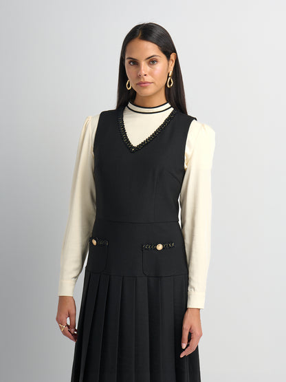 Velvet Trim Blouse - Cream