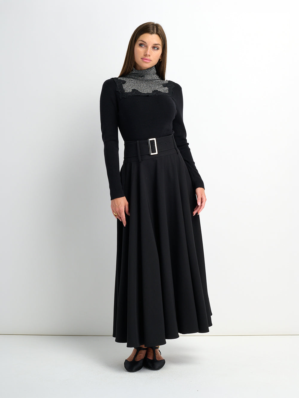 High Waisted Circle Skirt - Solid Black