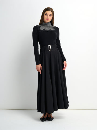 High Waisted Circle Skirt - Solid Black