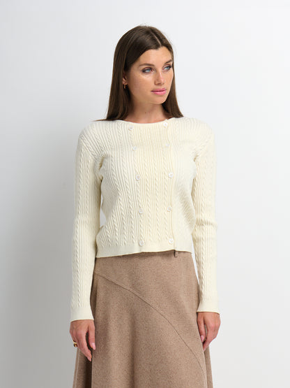 Double Breasted Cardigan - Cream