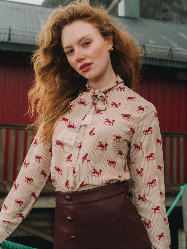 Yoke Faux Leather Pleat Skirt - Burgundy