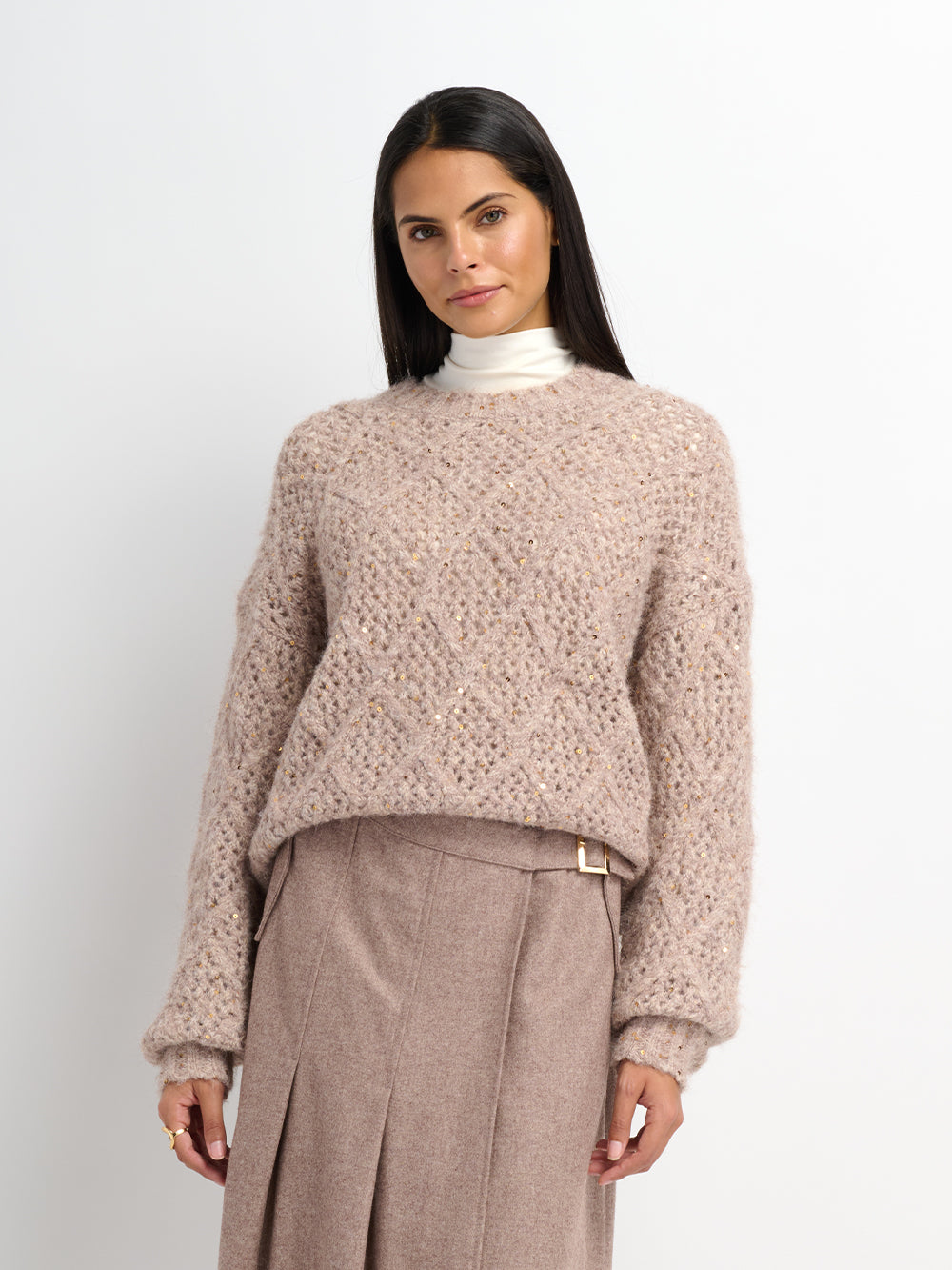 Crochet Sparkle Sweater - Neutral Tones