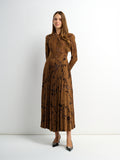 Front Knot Pleated Maxi Dress - Bronze/Black Floral