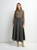 Curved Seam Full Skirt - Multi Herringbone