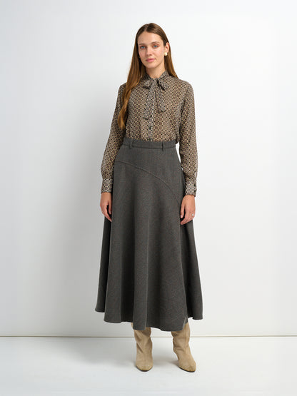 Curved Seam Full Skirt - Multi Herringbone