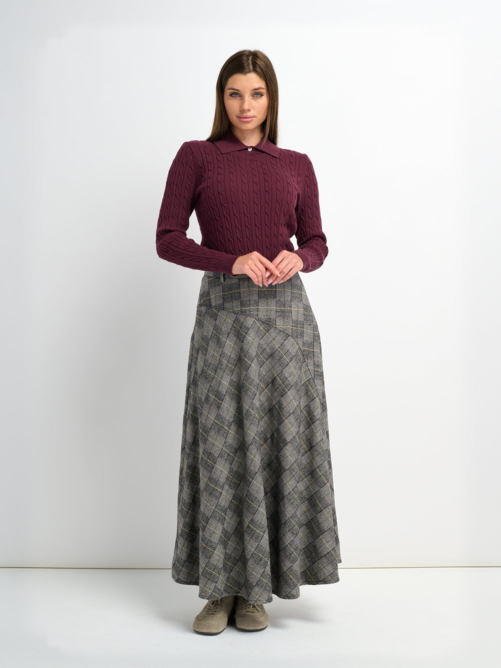 Curved Seam Full Skirt - Boxed Plaid