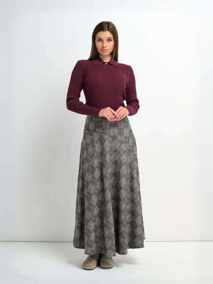 Curved Seam Full Skirt - Boxed Plaid
