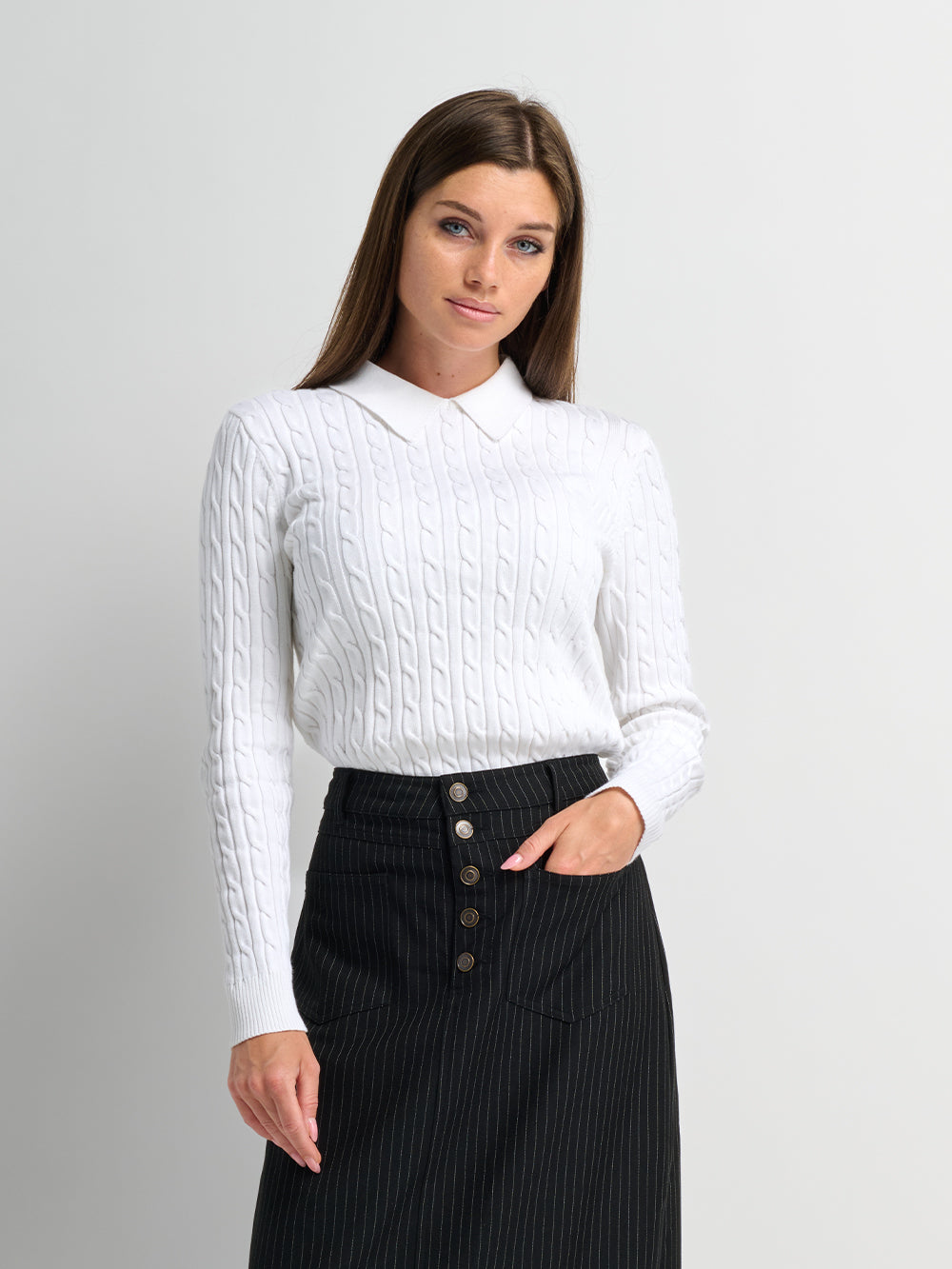 Collared Cable Sweater - Cream