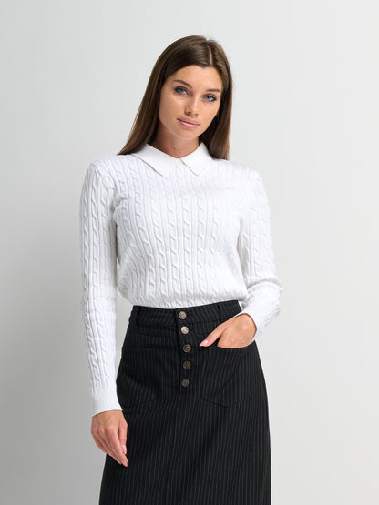 Collared Cable Sweater - Cream