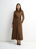 Waist Knot Maxi Shirtdress - Dark Brown