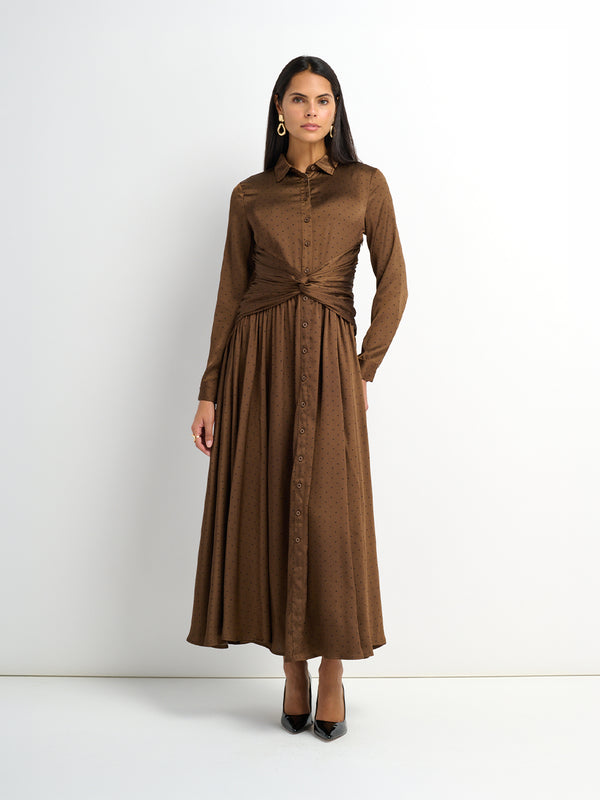 Waist Knot Maxi Shirtdress - Dark Brown