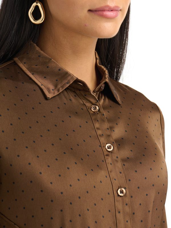 Waist Knot Maxi Shirtdress - Dark Brown