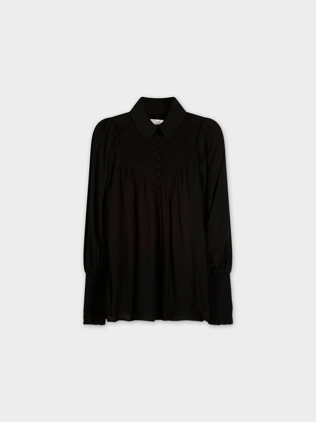 SMOCKED BLOUSE-BLACK