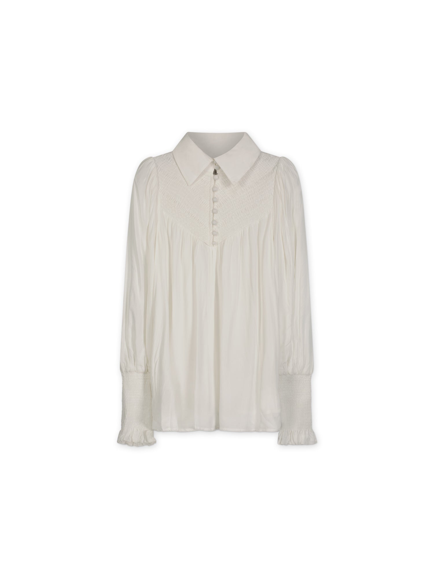 SMOCKED BLOUSE-WHITE