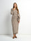 WRAPSHIRT DRESS TAUPE PIN STRIPE