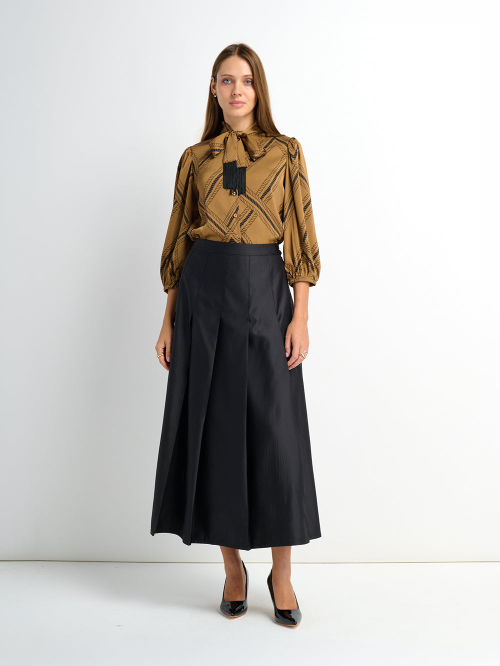 Lux Satin Pleated Skirt 35" - Black