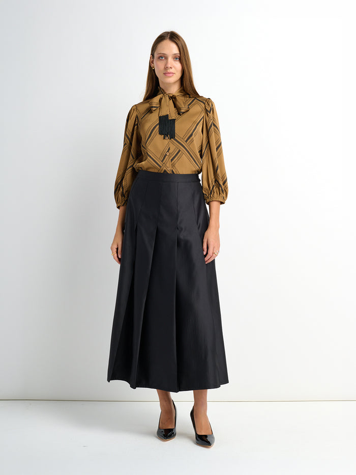 Lux Satin Pleated Skirt 35" - Black