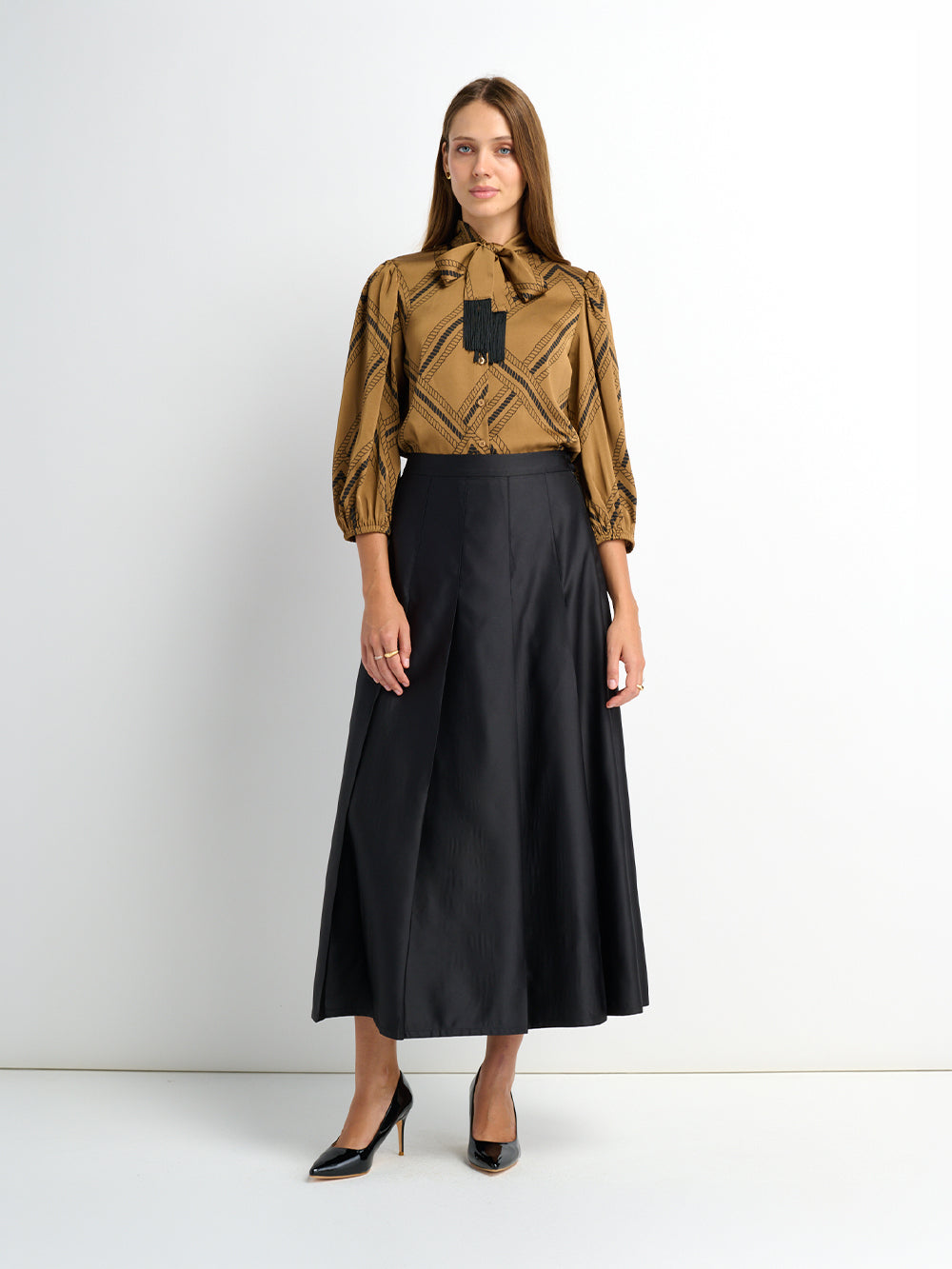 Lux Satin Pleated Skirt 35" - Black