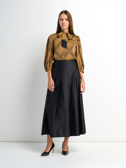 Lux Satin Pleated Skirt 35" - Black