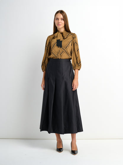 Lux Satin Pleated Skirt 35" - Black