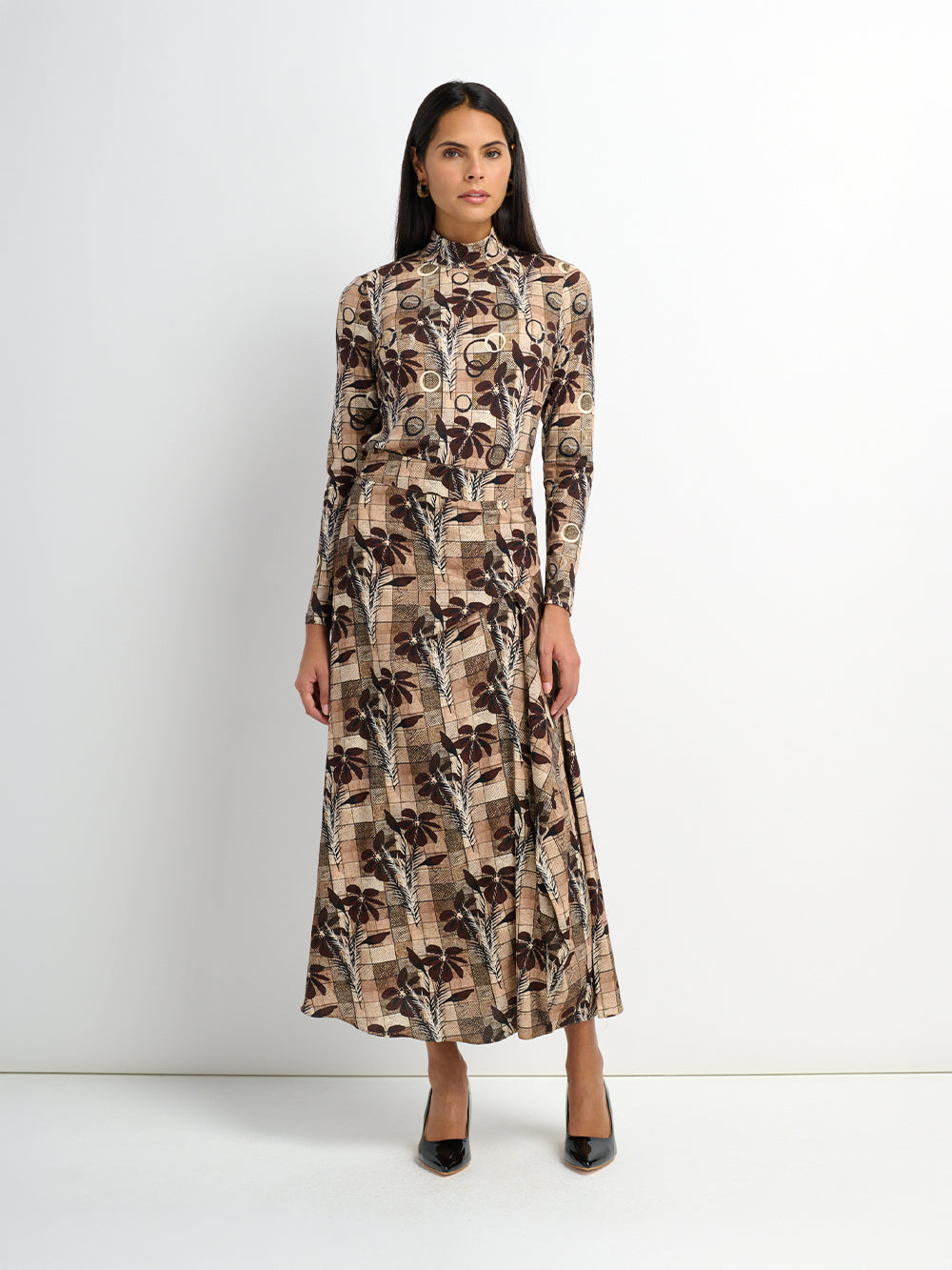 Side Overlay Skirt - Brown Plaid
