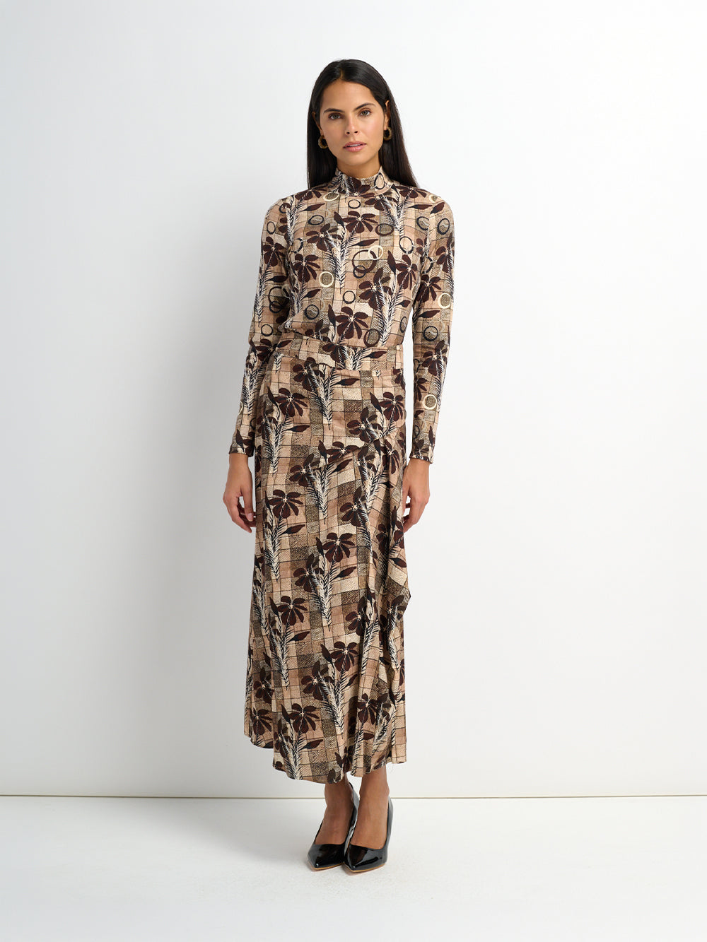 Side Overlay Skirt - Brown Plaid