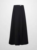Top Pleat Wool Blend Midi Skirt-Black