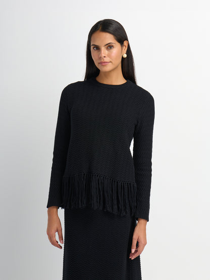 Fringe Bottom Sweater - Solid Black