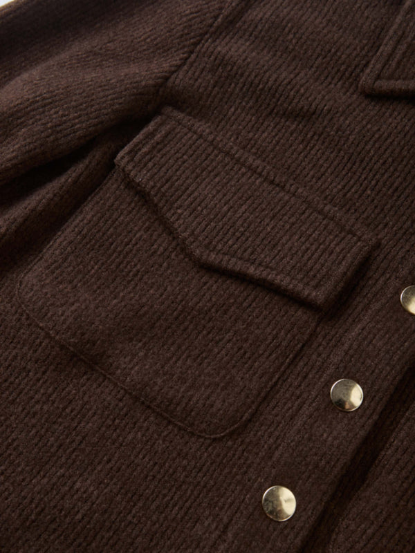 Soft Ribbed Crop Jacket - Dark Brown