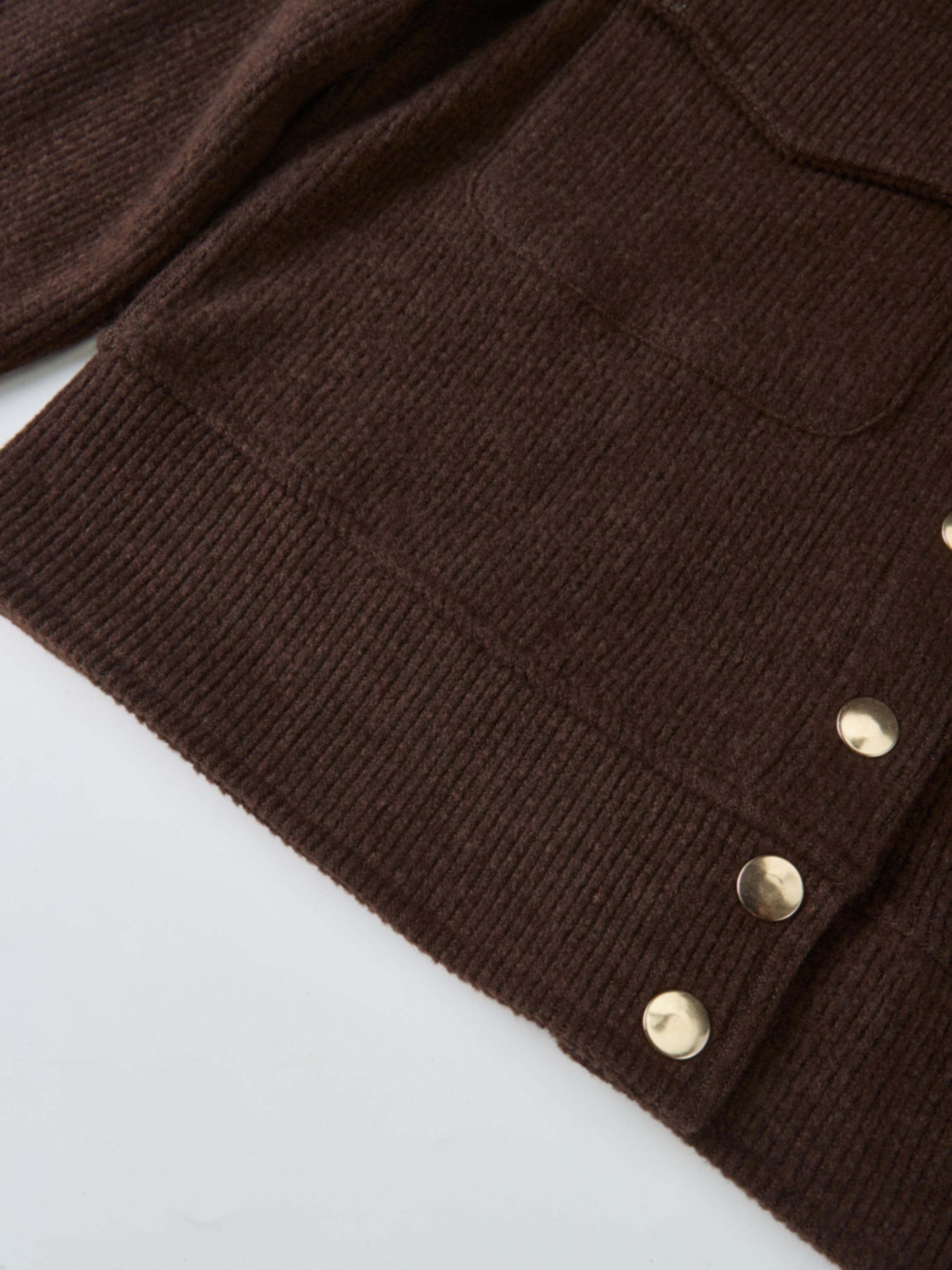 Soft Ribbed Crop Jacket - Dark Brown