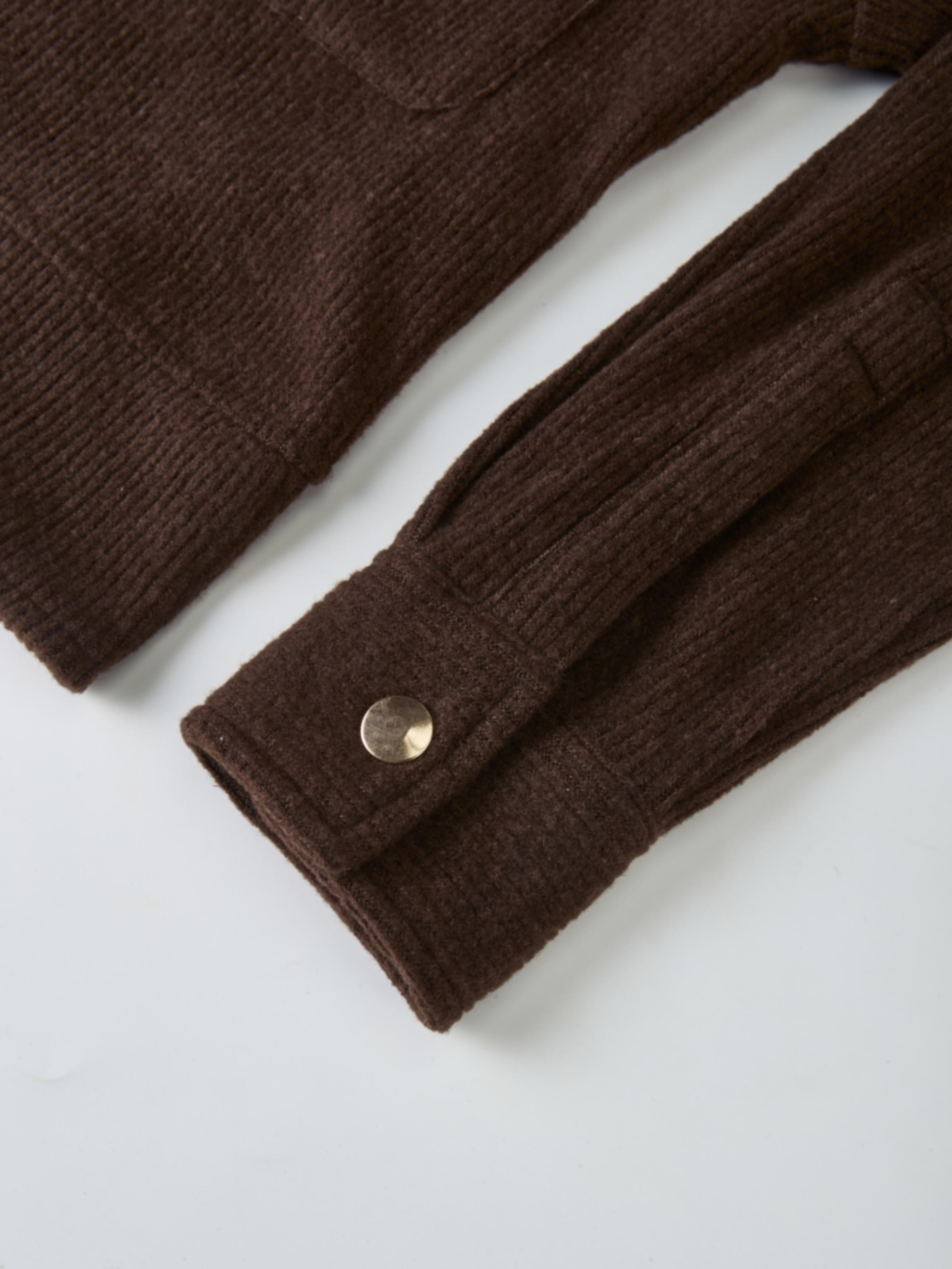 Soft Ribbed Crop Jacket - Dark Brown