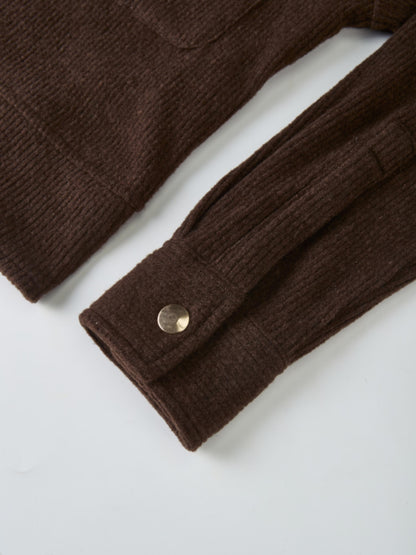 Soft Ribbed Crop Jacket - Dark Brown