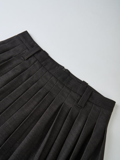 Short Pleated Jersey Denim Skirt - Black