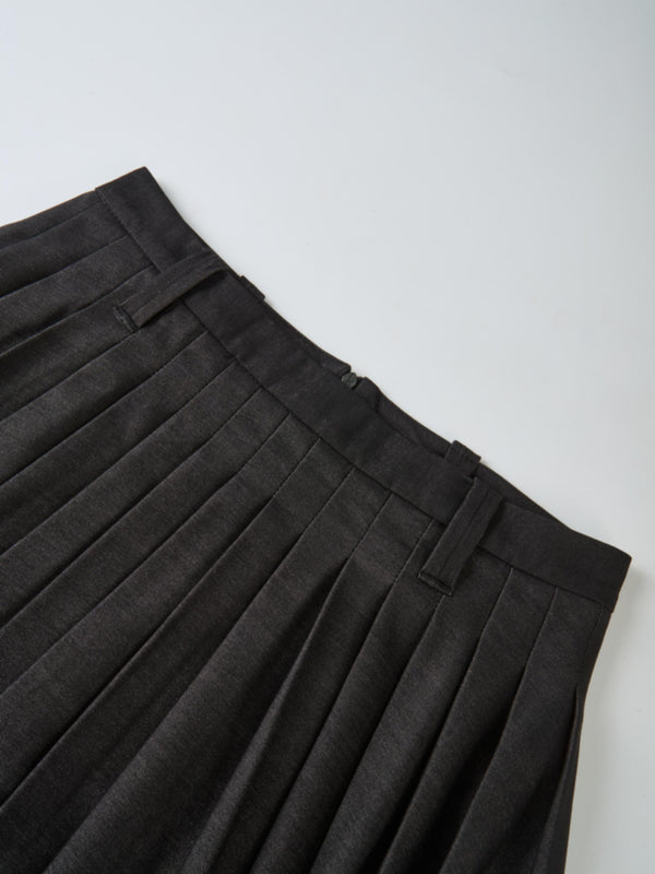 Short Pleated Jersey Denim Skirt - Black
