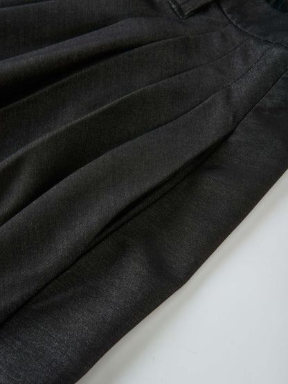Short Pleated Jersey Denim Skirt - Black