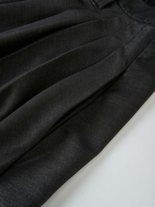 Short Pleated Jersey Denim Skirt - Black