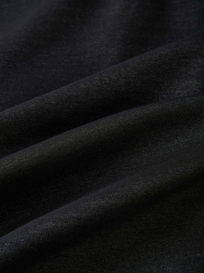 Short Pleated Jersey Denim Skirt - Black