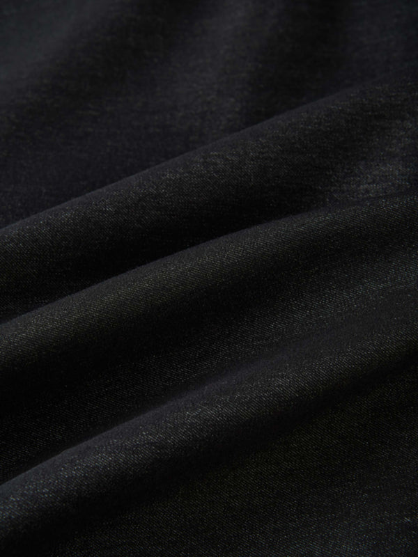 Short Pleated Jersey Denim Skirt - Black