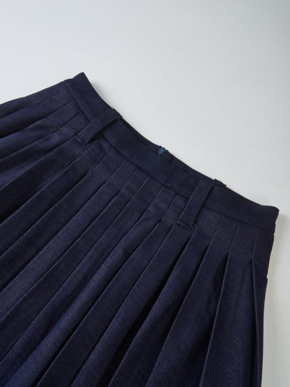 Short Pleated Jersey Denim Skirt - Blue