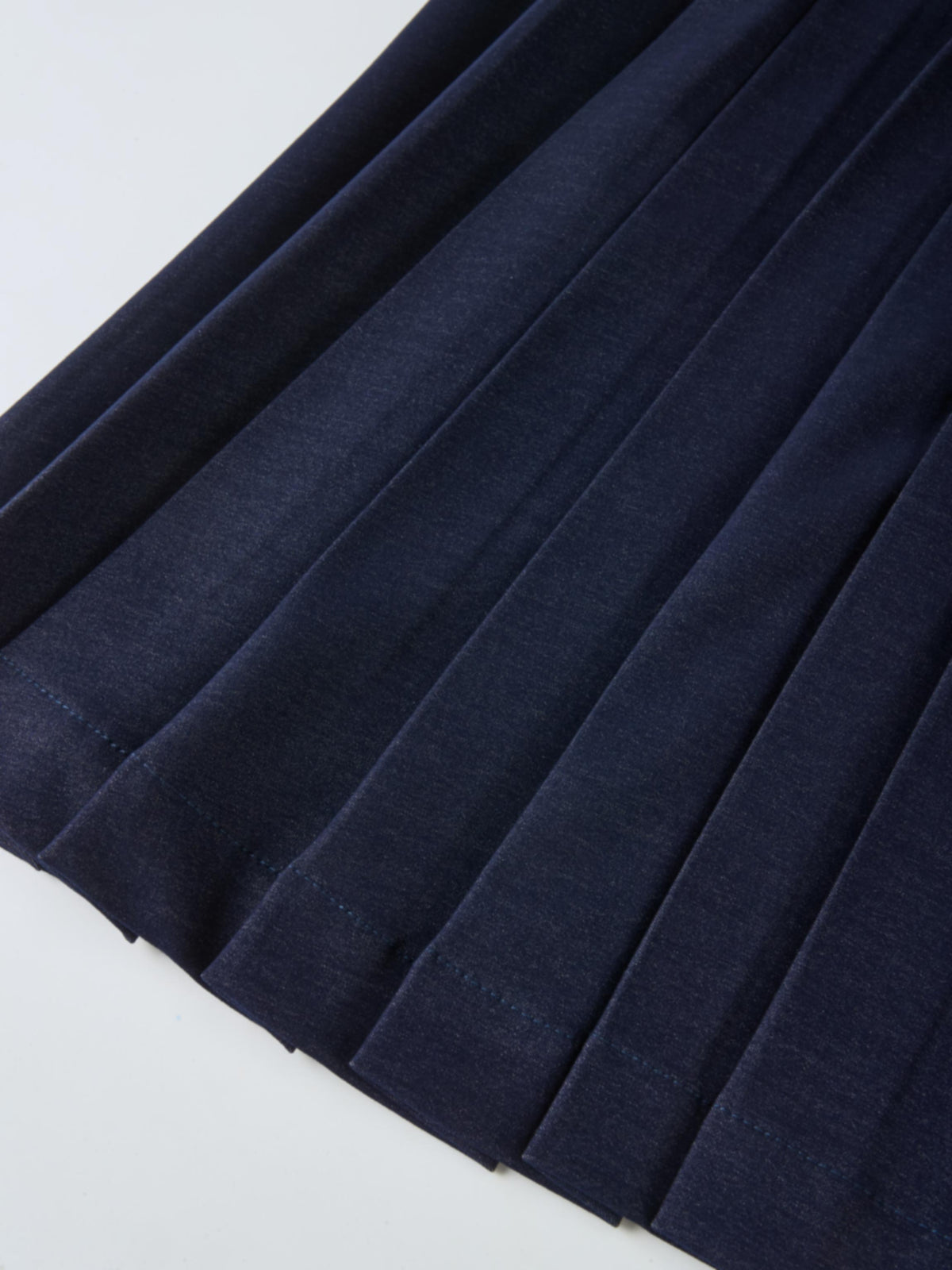 Short Pleated Jersey Denim Skirt - Blue