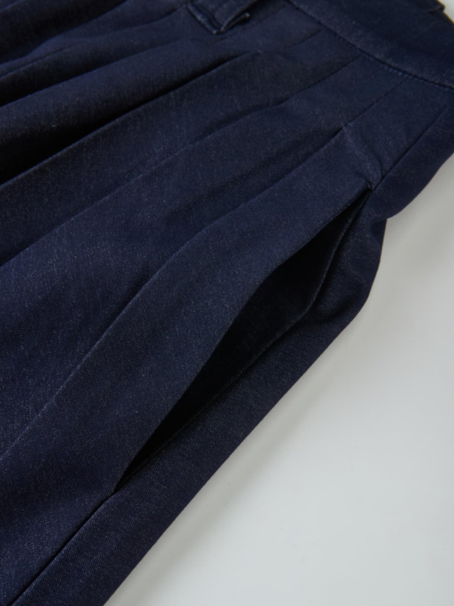 Short Pleated Jersey Denim Skirt - Blue