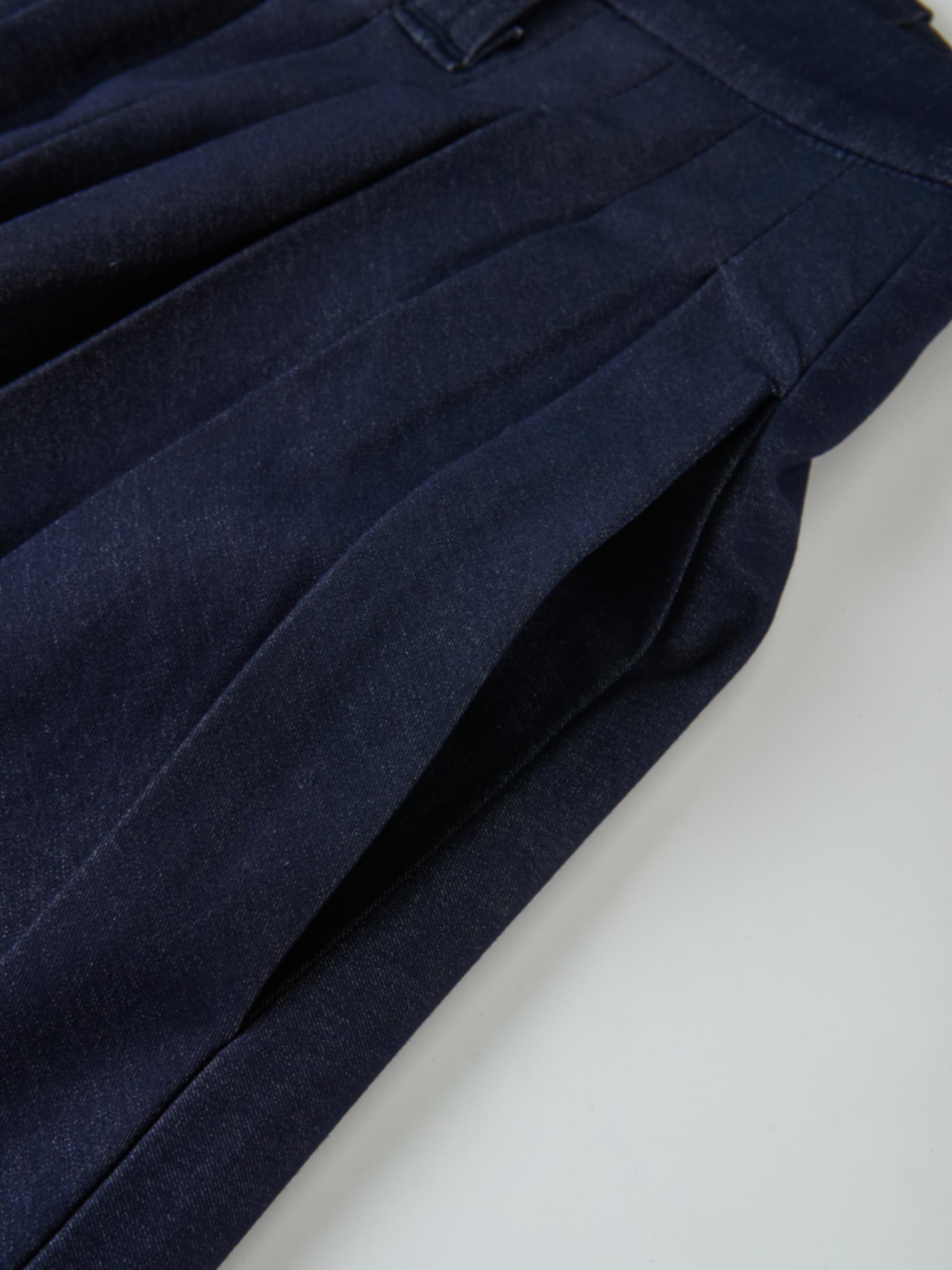 Short Pleated Jersey Denim Skirt - Blue