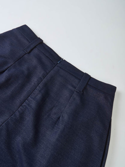 Short Pleated Jersey Denim Skirt - Blue