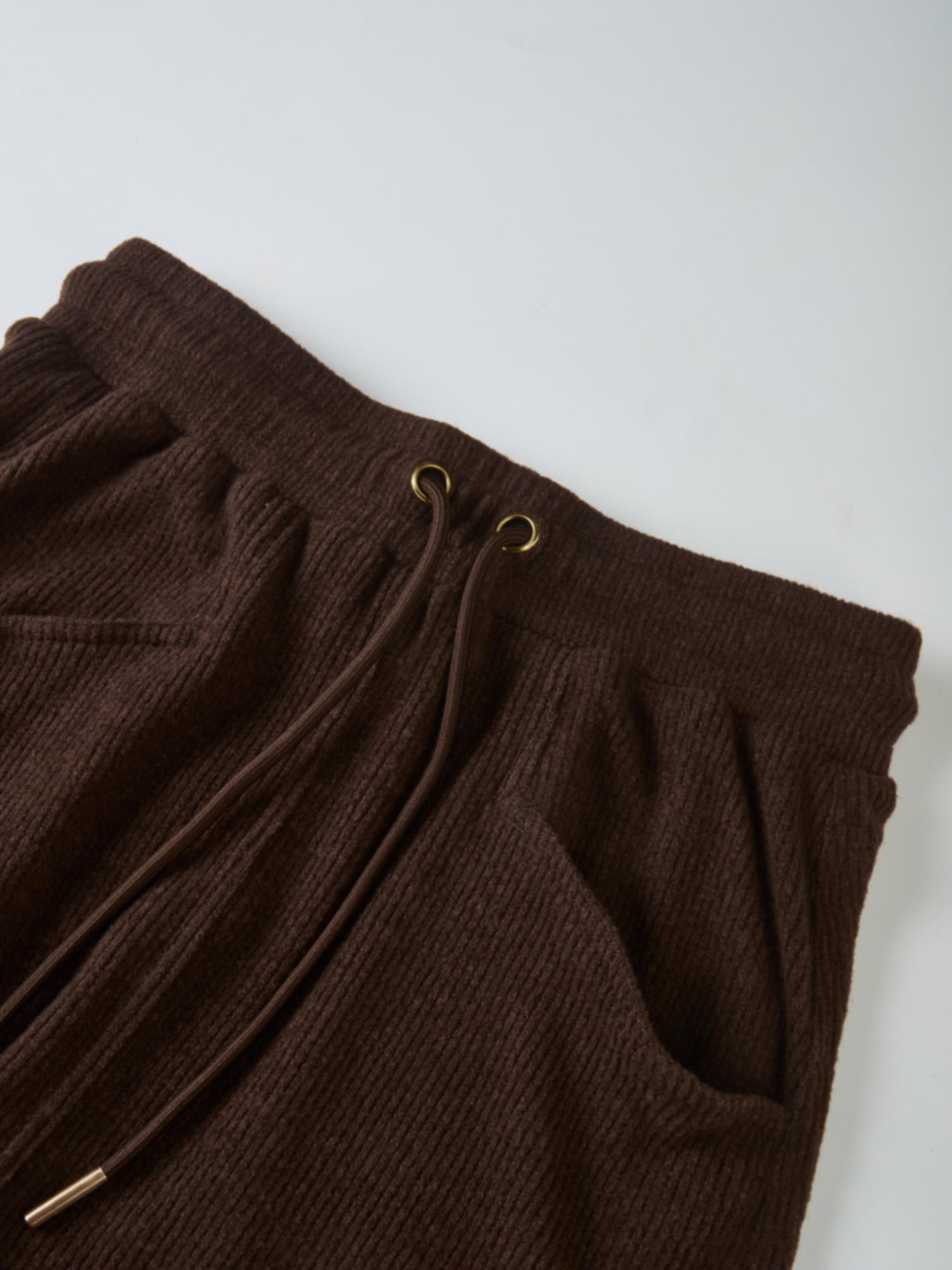 Soft Ribbed Drawstring Maxi Skirt - Dark Brown