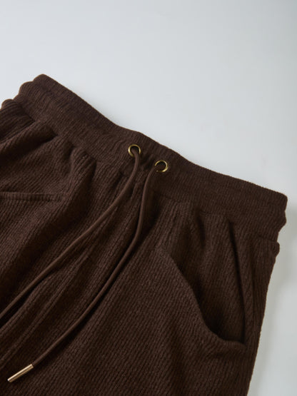 Soft Ribbed Drawstring Maxi Skirt - Dark Brown