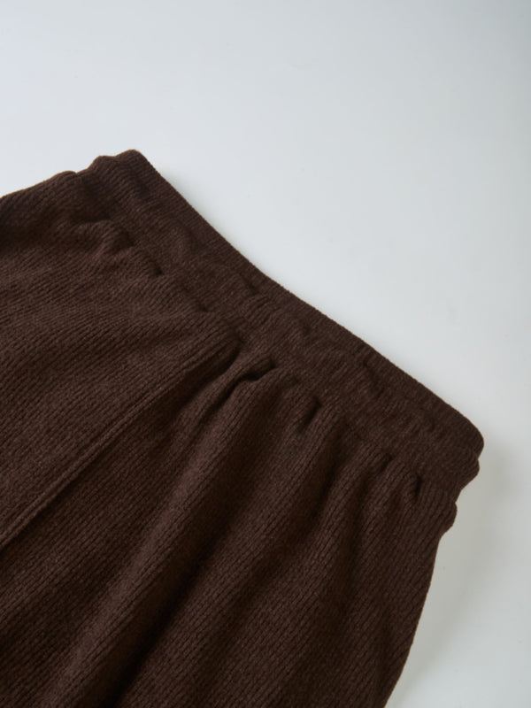 Soft Ribbed Drawstring Maxi Skirt - Dark Brown