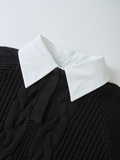 Shirt Collar Sweater - Black/Solid White