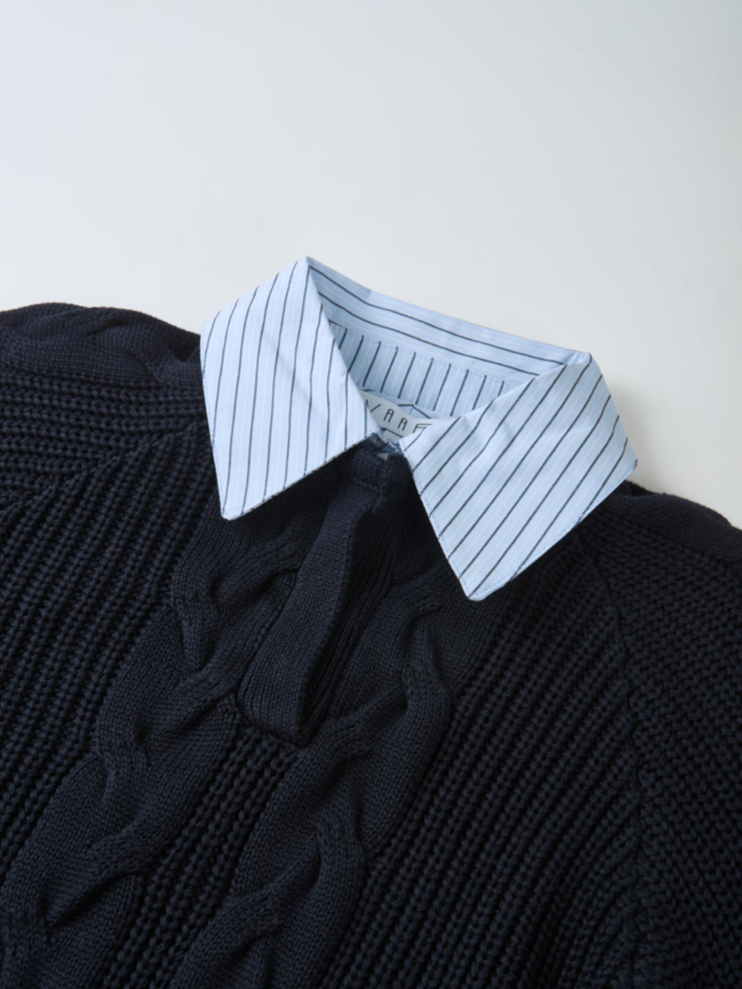 Shirt Collar Sweater - Navy/Light Blue Stripe
