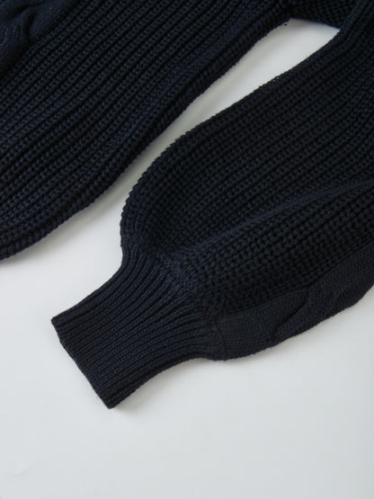 Shirt Collar Sweater - Navy/Light Blue Stripe