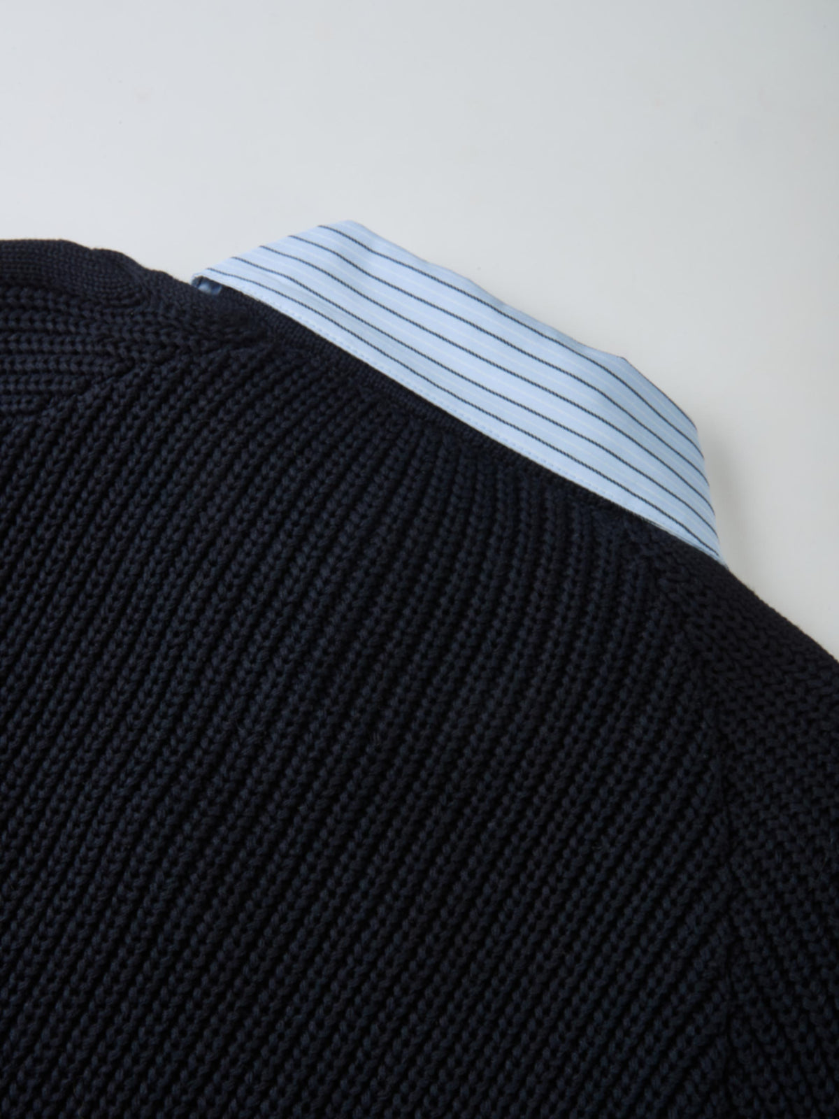 Shirt Collar Sweater - Navy/Light Blue Stripe